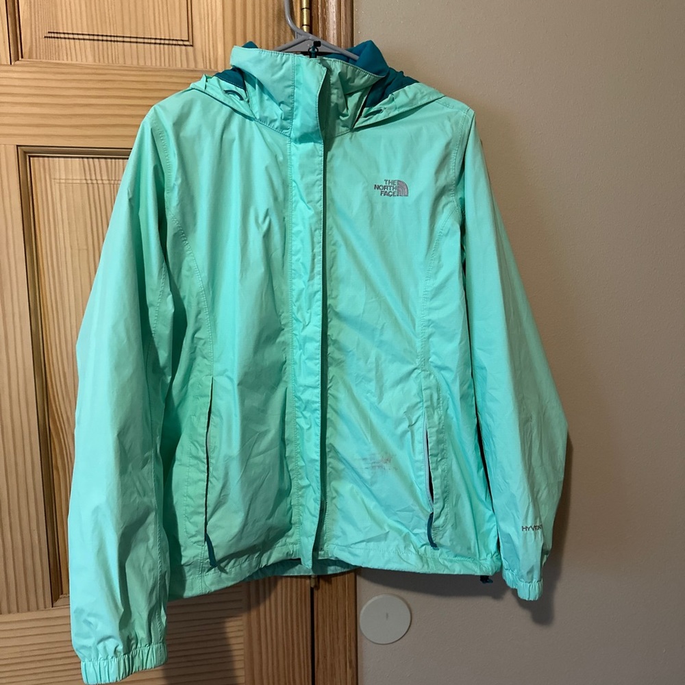 Large teal north face rain jacket